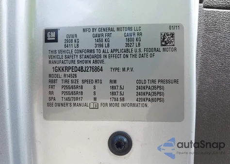 2011 GMC Acadia Sle from USA, damaged, VIN 1GKKRPED4BJ276864